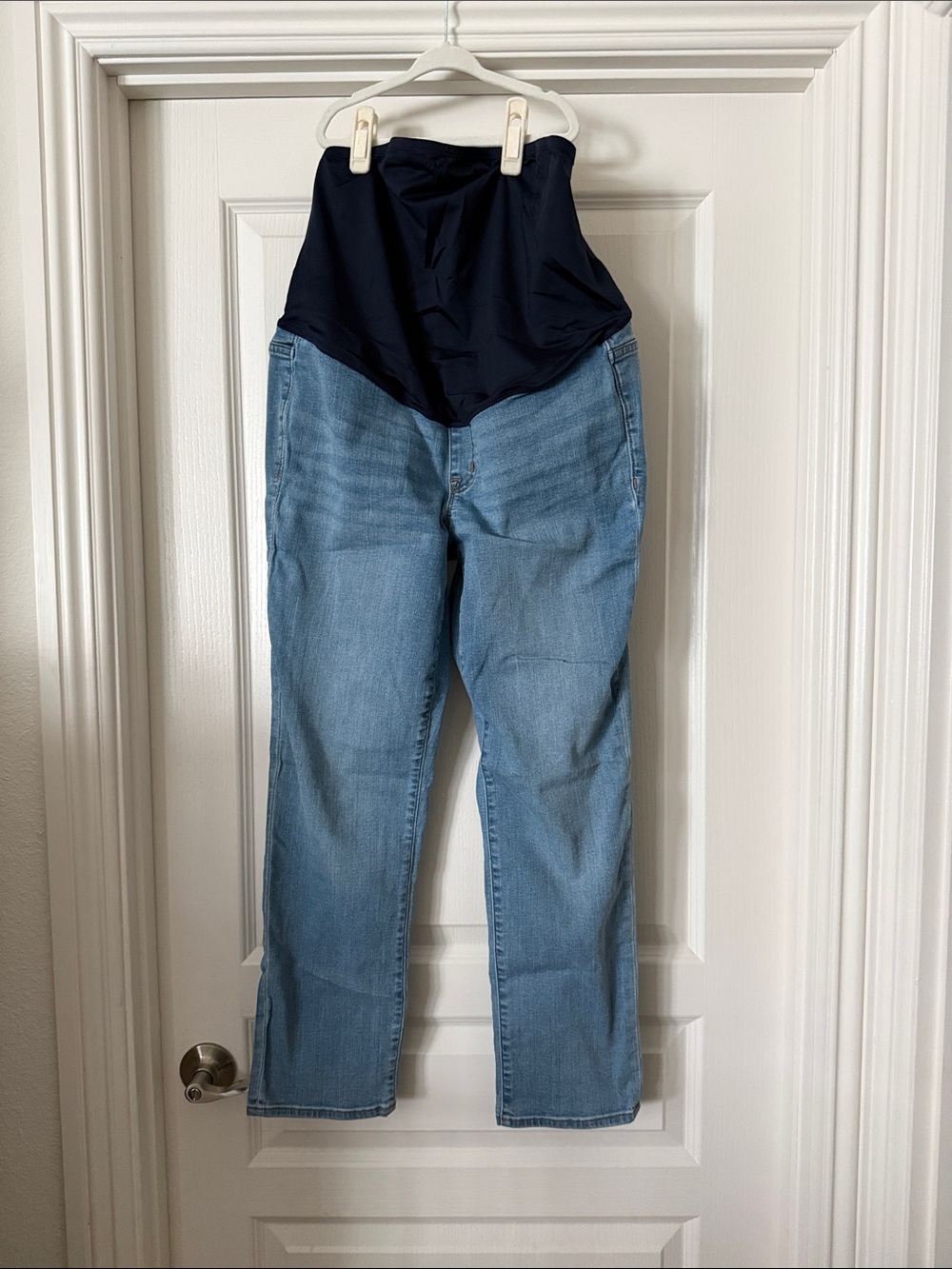 Maternity Light Blue Denim Jeans with Navy Waist Panel